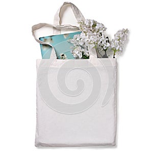 White blank cotton eco tote bag, design mockup.