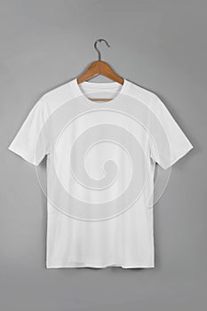 White Blank Cotton Tshirt Hanging Center Gray Concrete Empty Wa