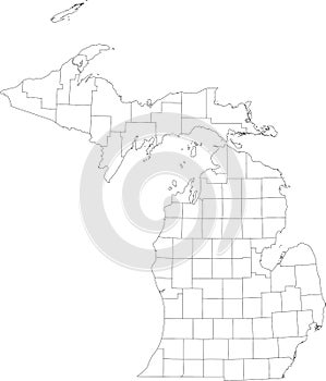 White blank counties map of Michigan, USA