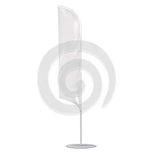 White blank feather flag vector mockup. Blade-shaped banner stand mock-up. Vertical event marketing exhibition display template photo