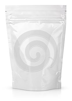 White blank foil or plastic sachet with valve and seal