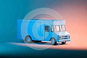 White Blank Food Truck With on Illuminated Background. Takeaway food and drinks. 3d rendering.