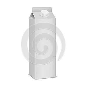 White blank gable top carton package, realistic vector mock-up. Milk box with screw cap, mockup. Template for design