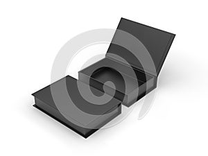 White blank hard cardboard rectangular book box mock up template, 3d illustration.