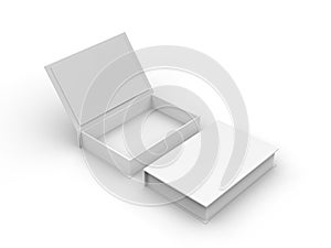 White blank hard cardboard rectangular book box mock up template, 3d illustration.