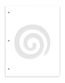 White blank hole punched paper block for 3 ring binder, mock up