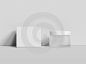 White blank jar for cream and box isolated on bright background. 3d rendering