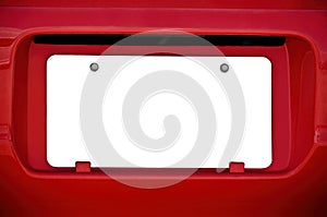White Blank License Plate On Red Car REVISED photo