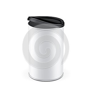 White Blank metal Tin can packaging Mockup with black plastic lid cover