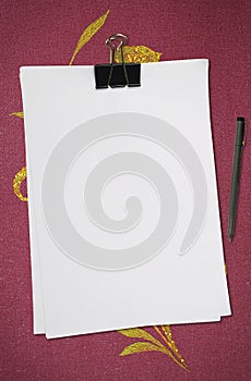 White blank note paper with pen