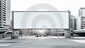 White blank outdoor billboards mockup at a futuristic city. Generative AI.