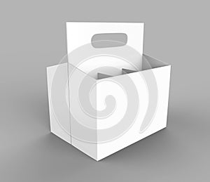 White blank 6 pack beer packaging on grey floor. 3d rendering