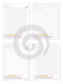 White blank paper notes with elements of planning, vector