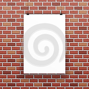 White blank paper sheet raw red brick wall background vector illustration
