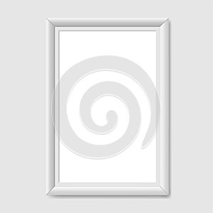White blank picture frame, realistic vertical picture frame, A4. Empty white picture frame mockup template isolated.