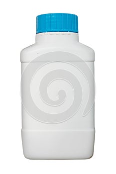 White Blank Plastic Bottle Container with Blue Cap