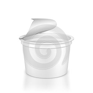 White blank plastic container for sour cream, yogurt, jams and other products