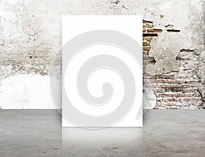 White Blank Poster in crack brick wall and concrete floor room, T