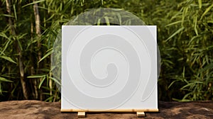 White Blank Poster On Easel With Bamboo Background