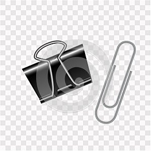 White blank poster template hanging on the wall. Paper banner mockup. Paper clip. Vector