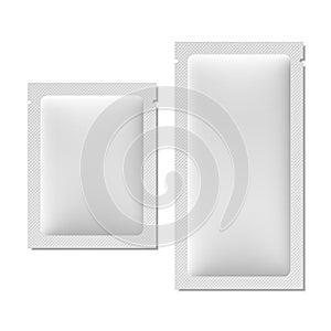 White blank sachet packaging for food, cosmetics, or medicine photo