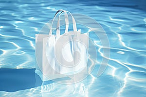White blank shopping bag inside a pool, use as mockup or template