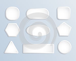 White blank square and round button stock vector set