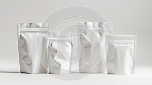 White Blank Standing Pouch Packaging Set on Neutral Background