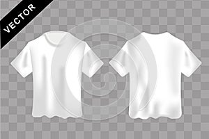 White, blank t-shirt realistic mockup. Front and back sides, short sleeve shirt for print, Vector design