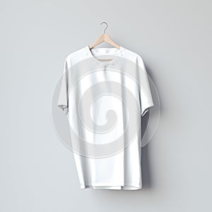 White blank t-shirt on a wooden hanger. 3d rendering