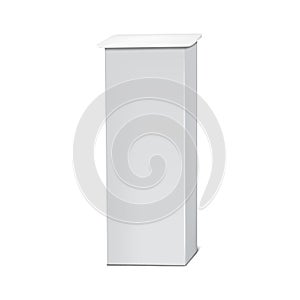 White blank tall exhibition plinth realistic vector mockup. Pedestal display stand mock-up. Template for design