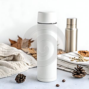 White blank thermos isolated on white background