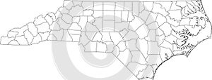 White blank counties map of North Carolina, USA