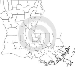 White blank counties map of Louisiana, USA
