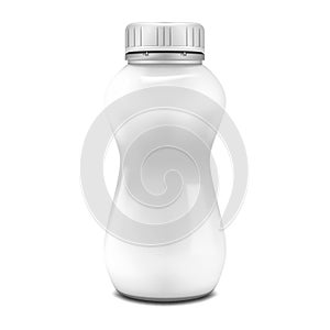 White blank yogurt bottle with screw cap isolated on white background - realistic mock-up. Milk, drinking yoghurt, dairy product