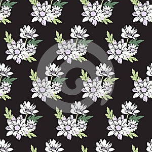 White Bloom Daisy Flower Garden Abstract Vector Seamless Pattern