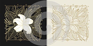 White Blooms Adorned with Golden Leafy Engravings