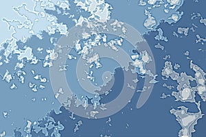 White and blue abstract background texture. Fantasy map with north shoreline, sea, ocean, ice, mountains, clouds