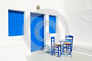 White-blue architecture on Santorini island, Greece.