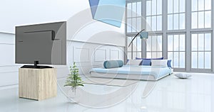 White-blue bedroom 3d rendering