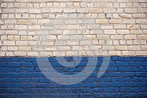 White and blue brick wall