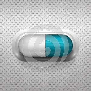 White and blue capsule pill with background