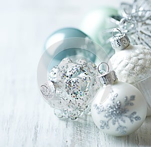 White and blue Christmas balls