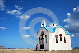 White and blue church on crete