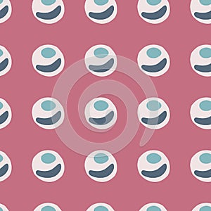 White and blue colored pearl ornament seamless pattern. Doodle sphere elements on dark pink background