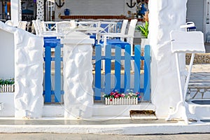 White and blue colors of traditional Greek tavern