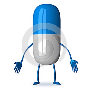 White and blue discouraged pill character photo