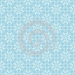 White and blue floral ornament. Seamless pattern