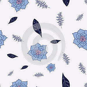 White and Blue Floral Seamless Vector Pattern
