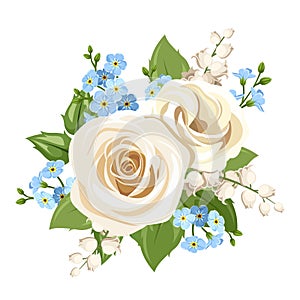 White and blue flowers. Vector illustration.